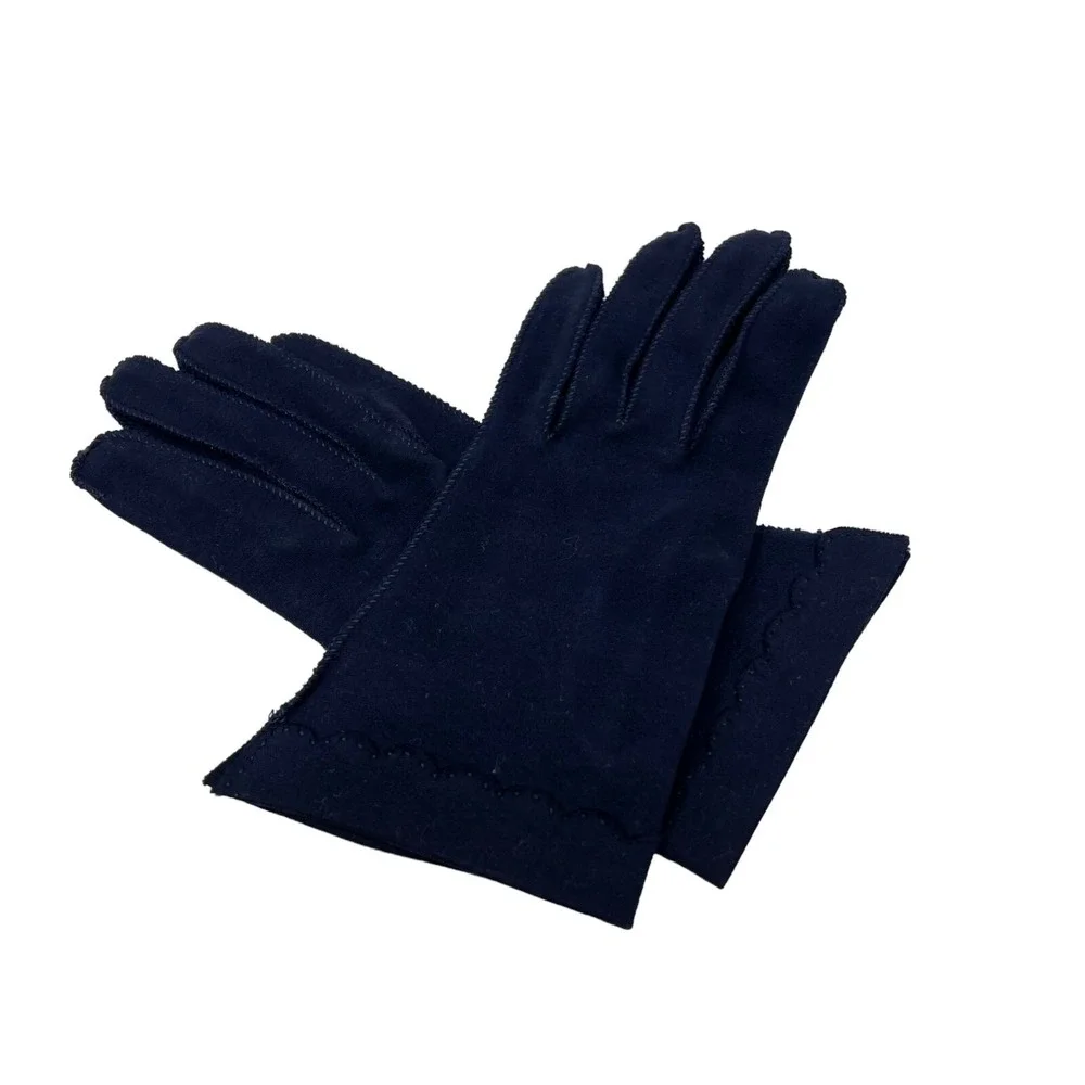 Womens Vintage Gloves Two Pair Navy Blue and White Nylon‎ Size 6 1/2